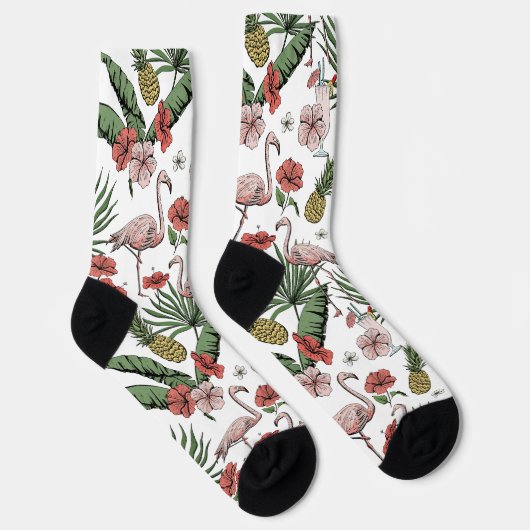 Tropical Flamingo Floral Muster weiß Socken (Rechts)