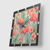 Tropical Flamingo Floral Quadratische Wanduhr (Winkel)