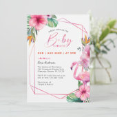 Tropical Flamingo Girl Babydusche Einladung (Stehend Vorderseite)