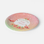 Tropical Flamingo Glitzer Floral Baby Dusche Pappteller (Schrägansicht)