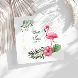 Tropical Flamingo Golden Frame Wedding Serviette