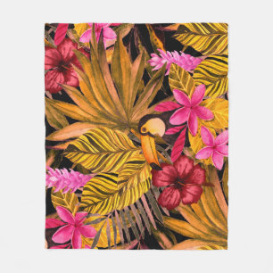 Tropical Flamingo: Hibiskus Summer Pattern Fleecedecke