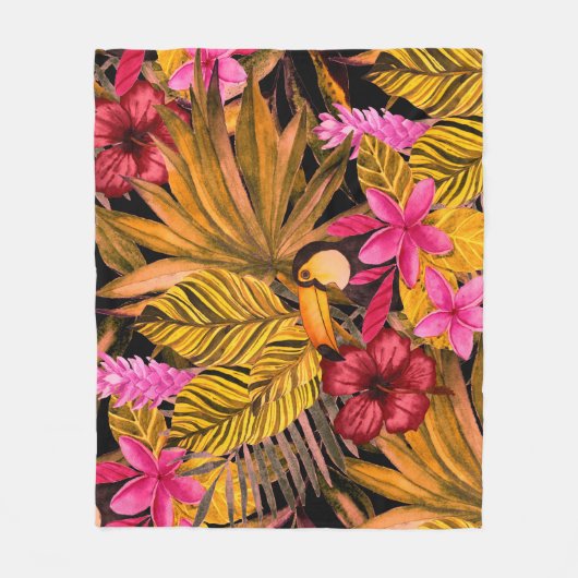 Tropical Flamingo: Hibiskus Summer Pattern Fleecedecke (Vorderseite)