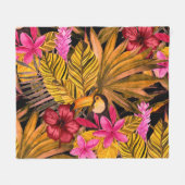 Tropical Flamingo: Hibiskus Summer Pattern Fleecedecke (Vorderseite (Horizontal))