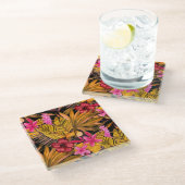 Tropical Flamingo: Hibiskus Summer Pattern Glasuntersetzer (Schrägansicht)
