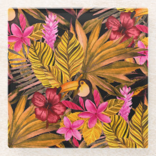 Tropical Flamingo: Hibiskus Summer Pattern Glasuntersetzer