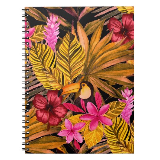 Tropical Flamingo: Hibiskus Summer Pattern Notizblock (Vorderseite)