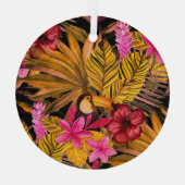 Tropical Flamingo: Hibiskus Summer Pattern Ornament Aus Glas (Rückseite)