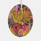 Tropical Flamingo: Hibiskus Summer Pattern Ornament Aus Glas (Vorderseite Rechts)