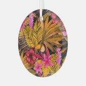 Tropical Flamingo: Hibiskus Summer Pattern Ornament Aus Glas (Vorderseite links)