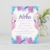 Tropical Flamingo Luau Einladung zum ersten Geburt (Stehend Vorderseite)