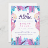 Tropical Flamingo Luau Einladung zum ersten Geburt (Vorne/Hinten)