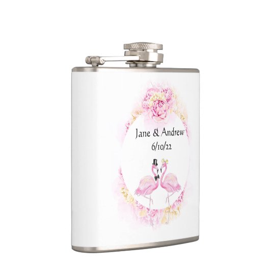 Tropical Flamingo Mit Monogramm Vinyl Wrapped Flas Flachmann (Rechts)