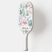 Tropical Flamingo Monstera Pattern Custom Name  Pickleball Schläger (Links)