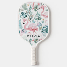 Tropical Flamingo Monstera Pattern Custom Name  Pickleball Schläger