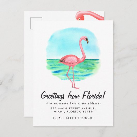 Tropical Flamingo Moved New Address Florida Moving Ankündigungspostkarte (Vorne/Hinten)