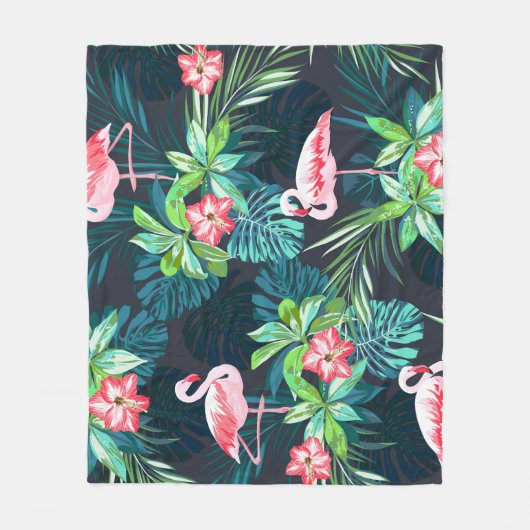Tropical Flamingo: Muster der Blume im Sommer Fleecedecke (Vorderseite)
