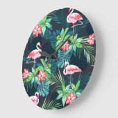Tropical Flamingo: Muster der Blume im Sommer Große Wanduhr (Winkel)