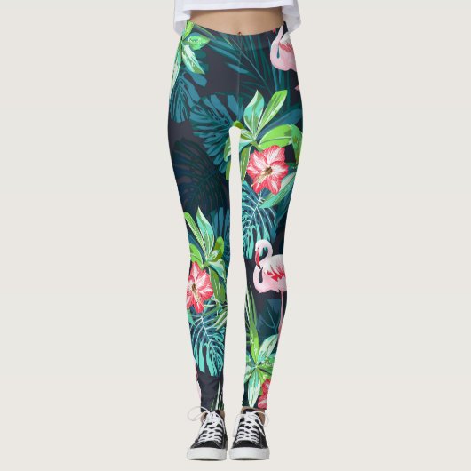 Tropical Flamingo: Muster der Blume im Sommer Leggings (Vorderseite)