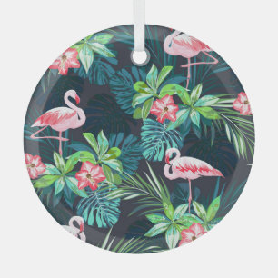 Tropical Flamingo: Muster der Blume im Sommer Ornament Aus Glas