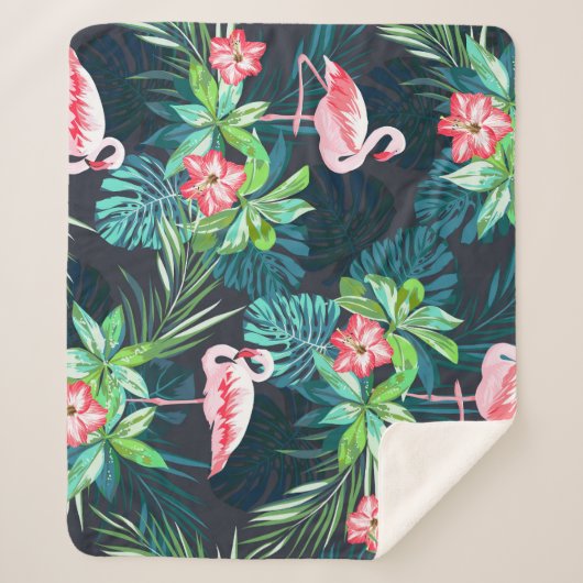 Tropical Flamingo: Muster der Blume im Sommer Sherpadecke (Vorderseite)