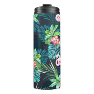Tropical Flamingo: Muster der Blume im Sommer Thermosbecher