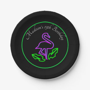 Tropical Flamingo Neon Party Glow Party Teen Pappteller