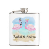 Tropical Flamingo Newlywed Vinyl Wrapped Flask Flachmann (Vorderseite)