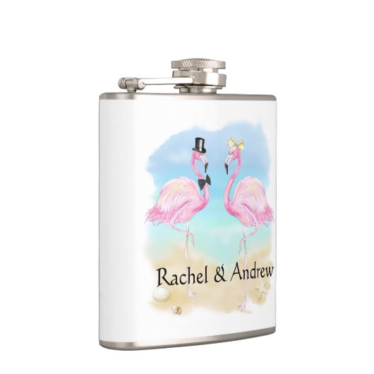 Tropical Flamingo Newlywed Vinyl Wrapped Flask Flachmann (Rechts)