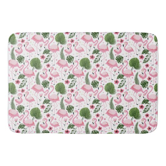 Tropical Flamingo & Palm Blätter Muster Badematte (Vorderseite)