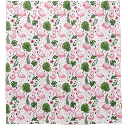 Tropical Flamingo & Palm Blätter Muster Duschvorhang (Vorderseite)