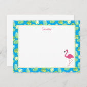 Tropical Flamingo Palm Branches Blue Stationery Mitteilungskarte (Vorne/Hinten)