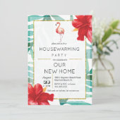 Tropical Flamingo Palm Housewarming Einladung (Stehend Vorderseite)