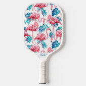 Tropical Flamingo Palm Print Individuelle Name Tel Pickleball Schläger (Rückseite)