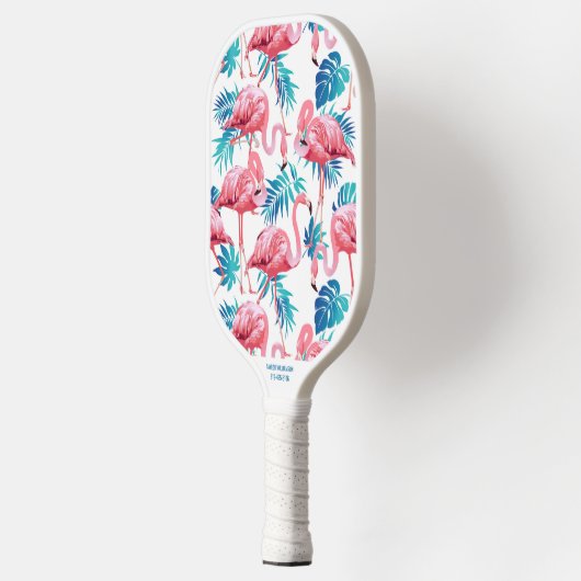 Tropical Flamingo Palm Print Individuelle Name Tel Pickleball Schläger (Links)