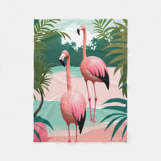 Tropical Flamingo Paradise Fleecedecke (Vorderseite)