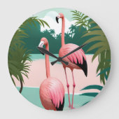 Tropical Flamingo Paradise Große Wanduhr (Vorderseite)