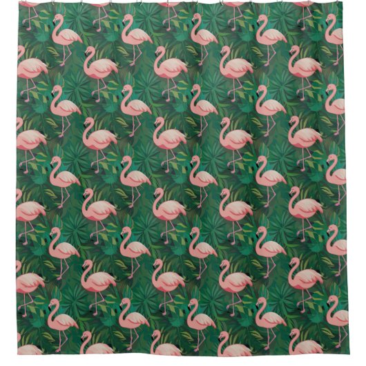 Tropical Flamingo Pattern Duschvorhang (Vorderseite)