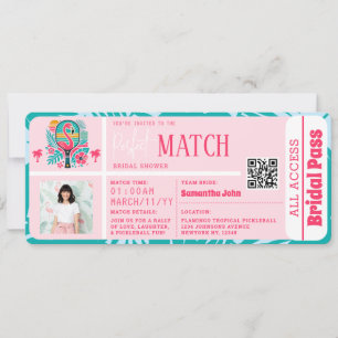 Tropical Flamingo Pickleball Brautparty Ticket Einladung