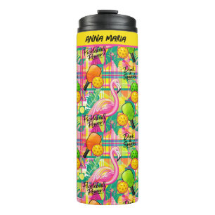 Tropical Flamingo Pickleball Power Thermosbecher