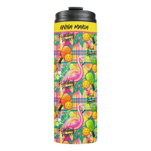 Tropical Flamingo Pickleball Power Thermosbecher (Vorderseite)