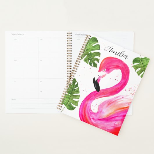 Tropical Flamingo Pink Palm Green Blätter Art Bird Planer (Anzeige)