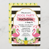 Tropical Flamingo Pool Party Einladung (Vorne/Hinten)