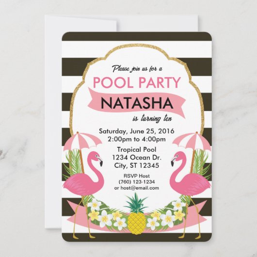 Tropical Flamingo Pool Party Einladung (Vorderseite)