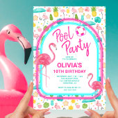 Tropical Flamingo Pool Party Geburtstag Einladung