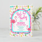 Tropical Flamingo Pool Party Geburtstag Einladung (Stehend Vorderseite)