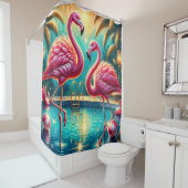 "Tropical Flamingo Pool Party - Vibrant Retro Art" Duschvorhang (Beispiel)