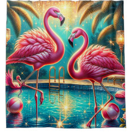 "Tropical Flamingo Pool Party - Vibrant Retro Art" Duschvorhang
