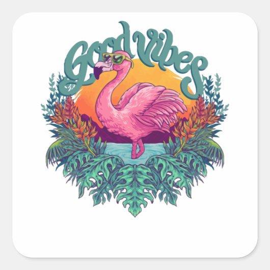 Tropical Flamingo Quadratischer Aufkleber (Vorderseite)