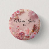 Tropical Flamingo Quinceañera, custom Button (Vorderseite)